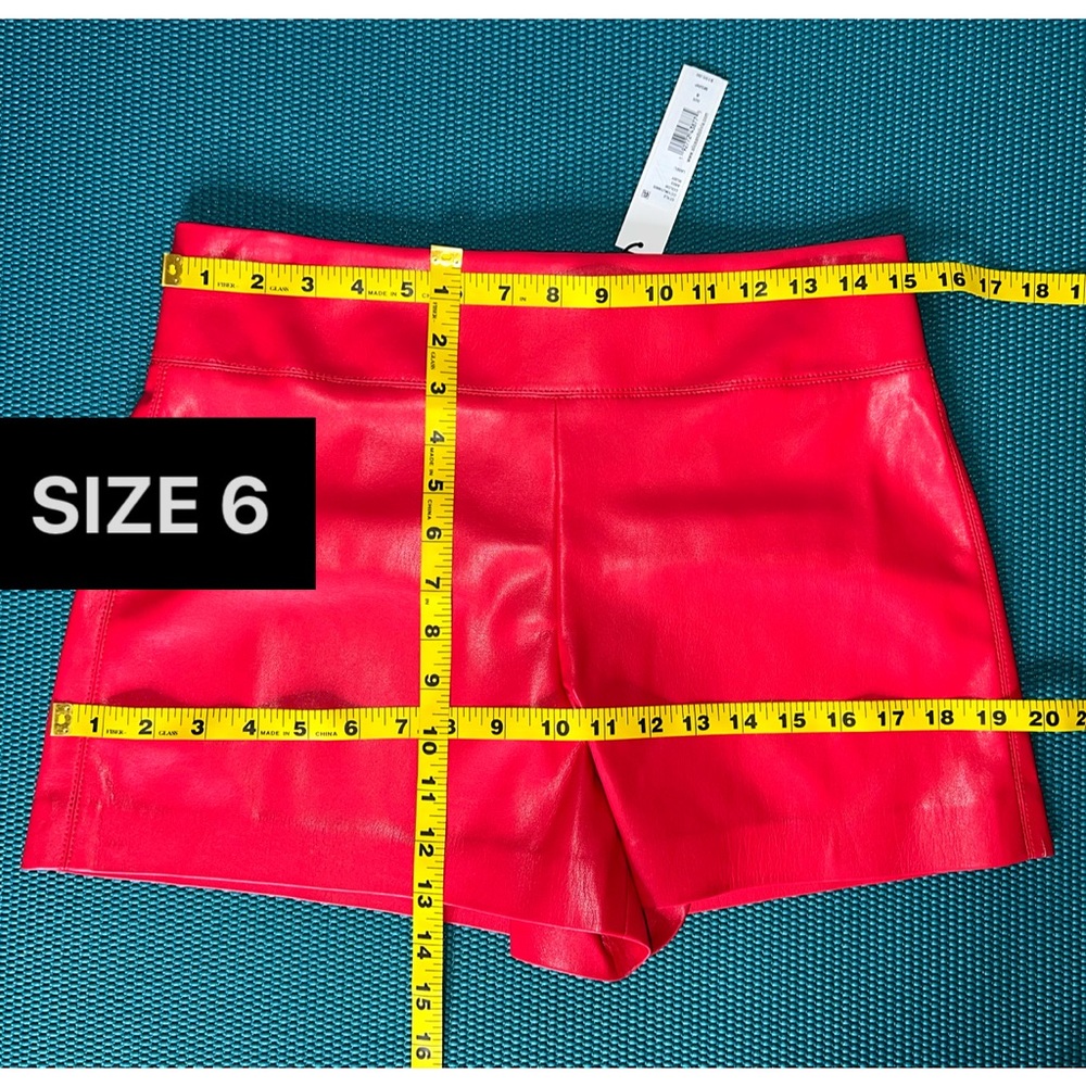 Alice + Olivia Donald Red Vegan Leather Wide Waistband Shorts - Picture 10 of 16